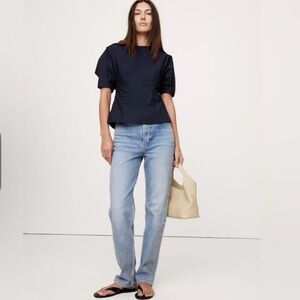 Banana Republic Factory navy Poplin puff sleeve blouse size 6